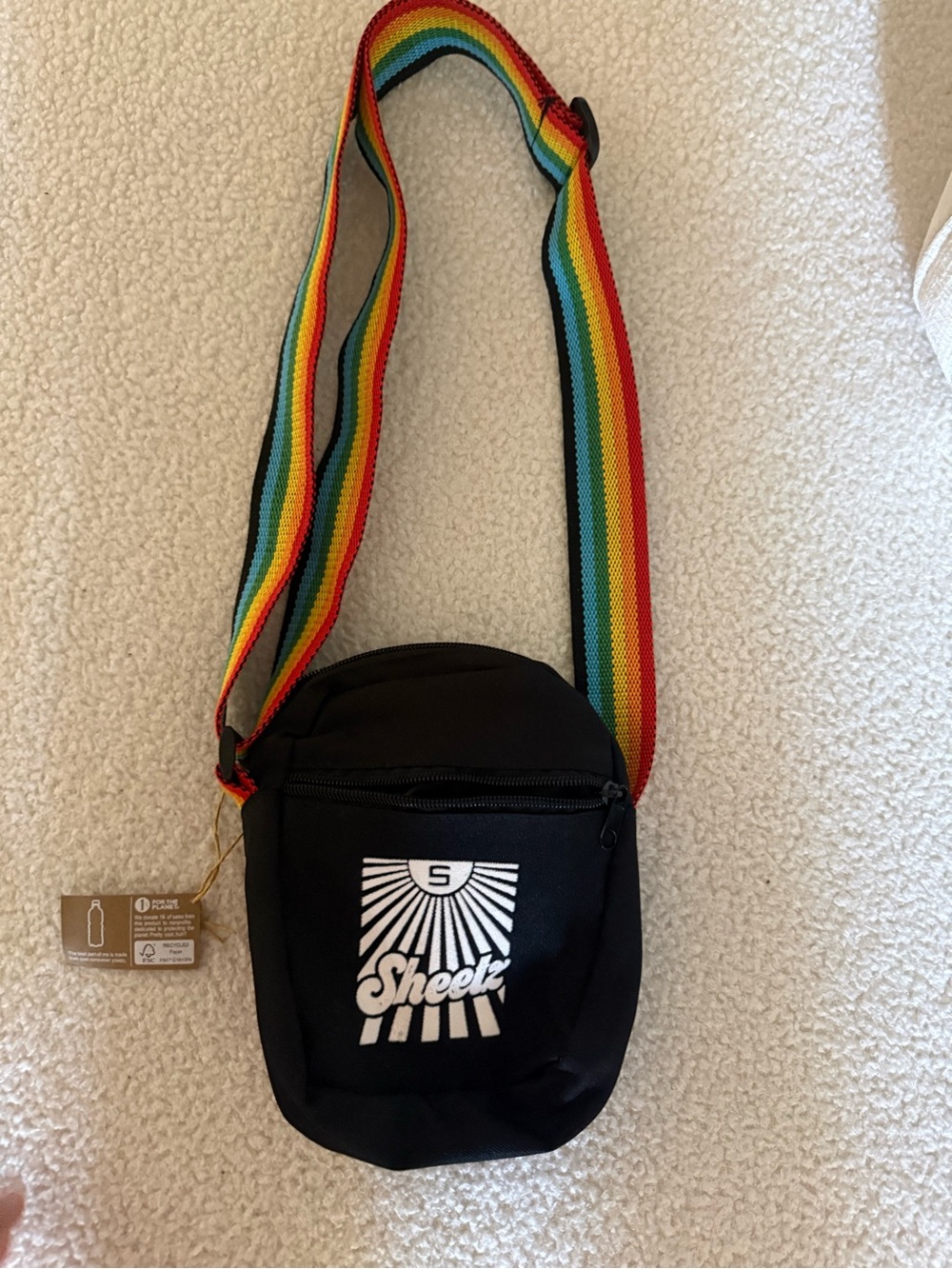 Black Messenger Crossbody with Rainbow Strap